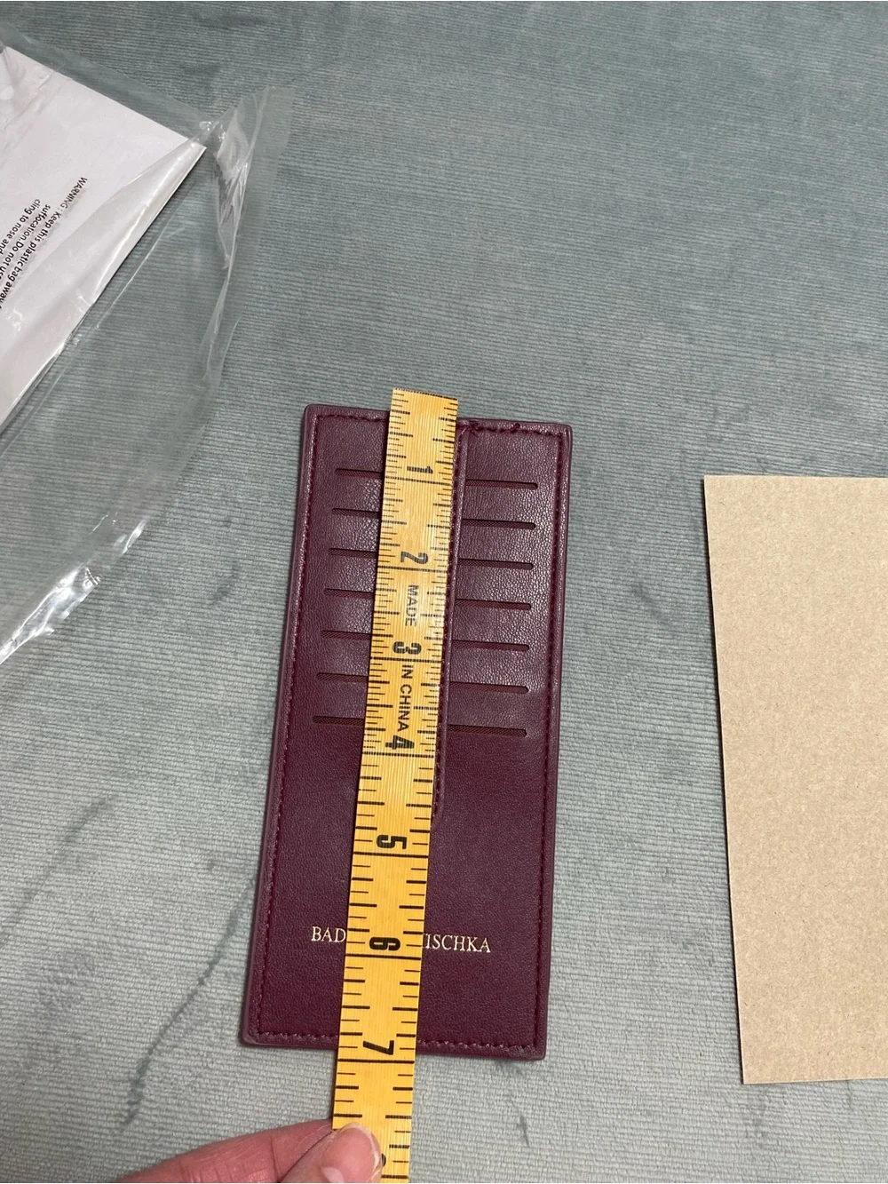 Badgley Mischka Plum Leather Card & Key Slot Holder with Gold Hardware